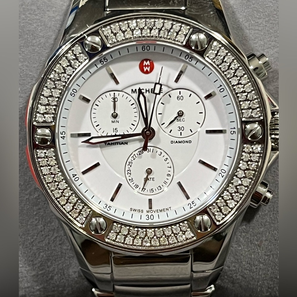 MICHELE TAHITIAN AUTHENTIC LUXURIOUS DIAMOND STAINLESS STEEL WATCH